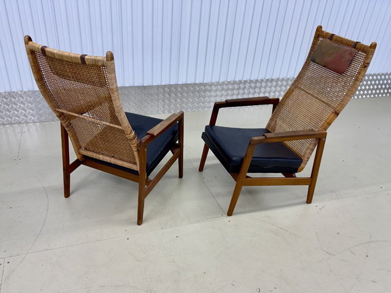 Vintage Set 2x Mid Century Design Fauteuils Muntendam Voor Gebr. Jonkers – gebroeders Jonkers, Rattan, Skai (photo 3 of 16)