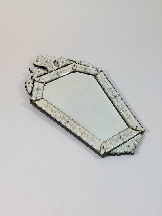 Image 1 of Antique handmade Venetian wall mirror, Murano glass, cut and engraved