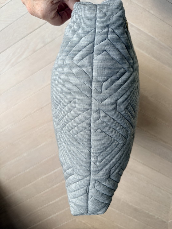 Image 1 of Ferm living, lichtgrijs dik sierkussen in ruitpatroon