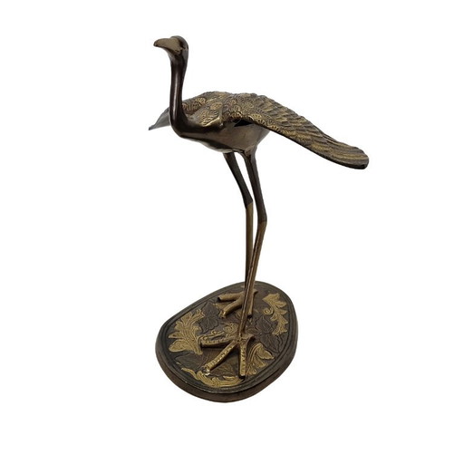 Vintage messing kraanvogel sculptuur – India jaren 80