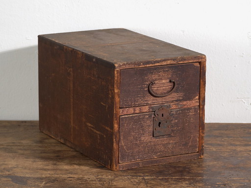 Pequeña caja de documentos tansu japonesa antigua - Período finales Meiji-principios Taisho (c. )
