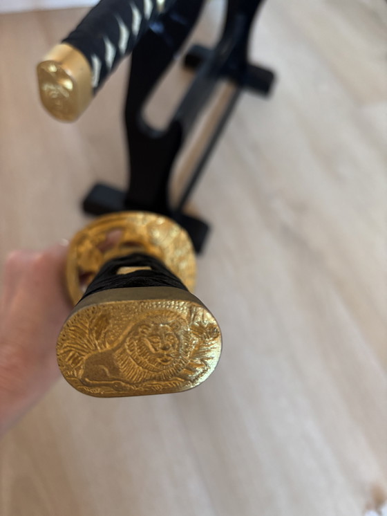 Image 1 of Decorative Daishō samurai sword set with wooden stand