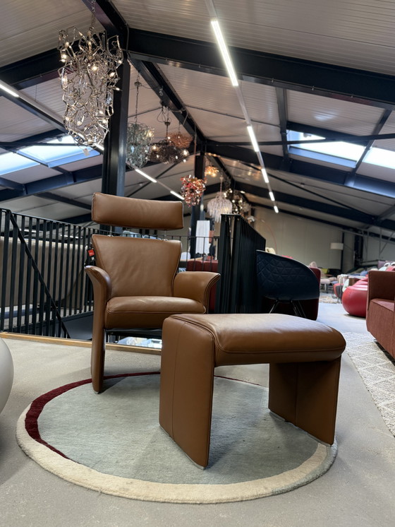 Image 1 of Jori Fauteuil Met Hocker Bruin Leer