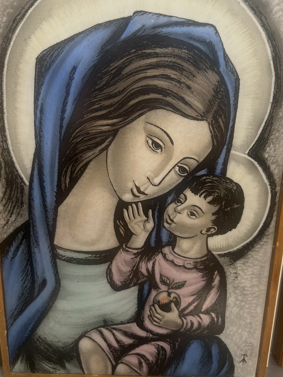 Devotional Tile Mary/Madonna With Child Opaline Glass – Wall decoration, Wood (photo 5 of 5)