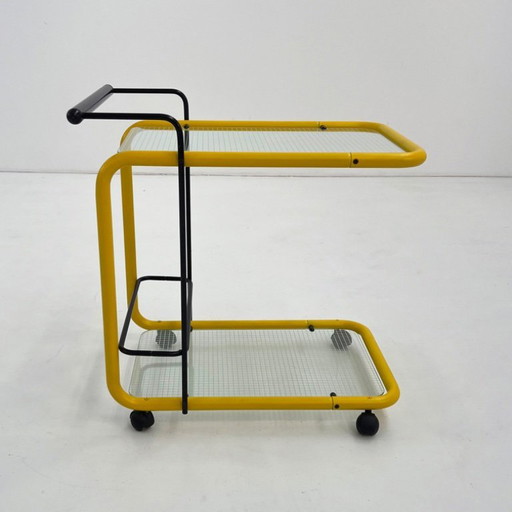 Chariot de service jaune postmoderne à motif Quaderna, années 1980