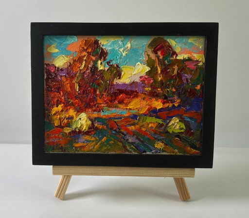 Original Oil Painting Autumn Nature Landscape Autumn Evening