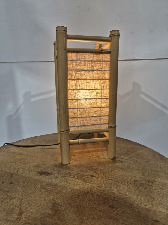 Lampe de table Tarogo vintage de style Japandi en bambou – Bamboo, Canvas (photo 3 of 6)