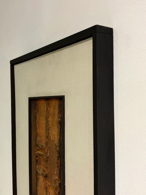 Vintage brutalistisch abstract kunstwerk – Schilderijen & Tekeningen, Wood, Canvas (photo 4 of 12)