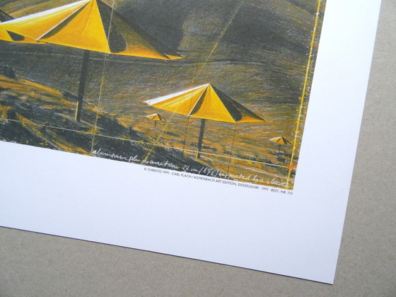 Image 1 of Christo -The Yellow Umbrellas Us - Original-Staubmuster +Offsetdruck