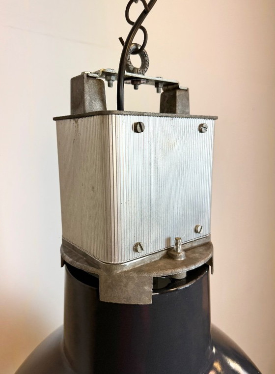 Image 1 of Lampada a sospensione industriale francese in smalto blu scuro di MAZDA, anni '60