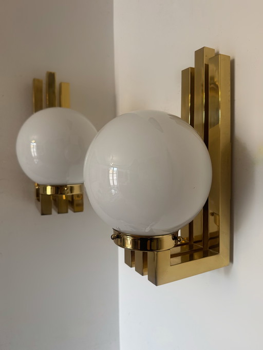 Opaline brass wall lights from the 1970s