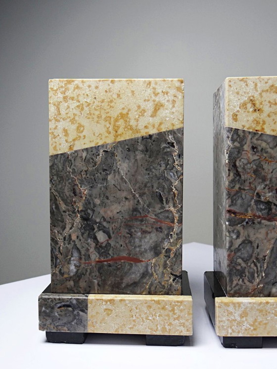Image 1 of Pair of antique Art Deco marble bookends, fireplace decoration, 1920-1930