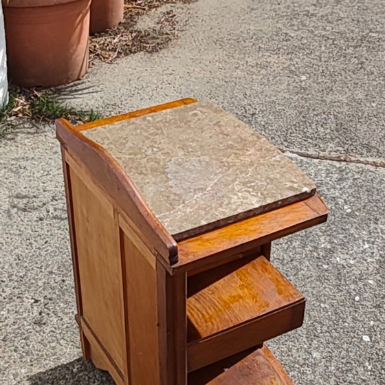 Antieke Franse Art Deco nachtkastje - Marmeren en houten nachtkastje - jaren 20 – Wood (photo 6 of 15)