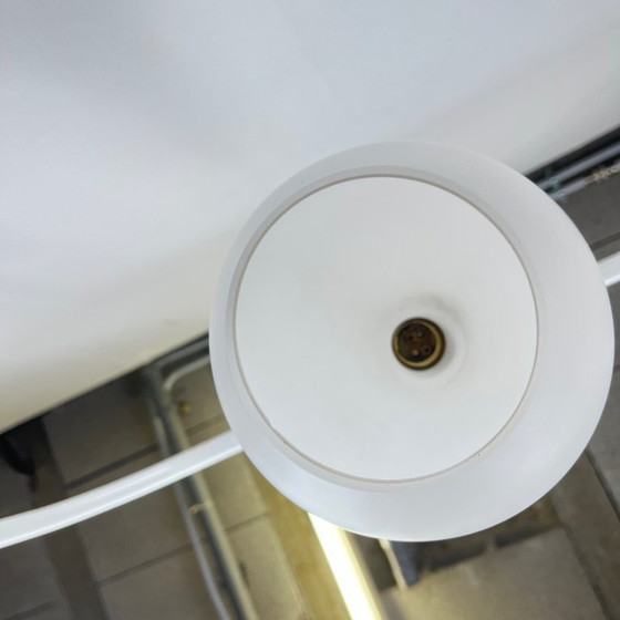 Image 1 of Scandinavian opaline and teak pendant light, midcentury modern