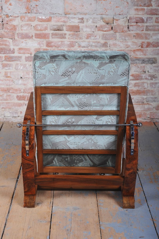 Fauteuil inclinable Art Déco restauré, noyer, chrome, repoli, République tchèque, années 1930 – Textile (photo 13 of 19)