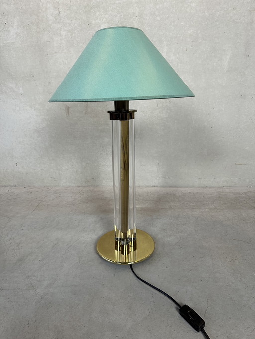 Vintage Hollywood Regency Tafellamp - Messing En Perspex