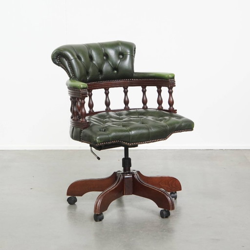 Chaise de bureau Chesterfield en bois et cuir Green Beef