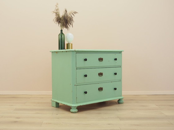 Solid pine chest of drawers painted green, three drawers, Denmark 1950s – Wood (photo 5 of 16)