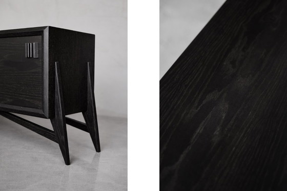 Image 1 of Vintage Mid-Century Scandinavian Modern Dark Oak Sideboard with Wooden Handles, 1960s