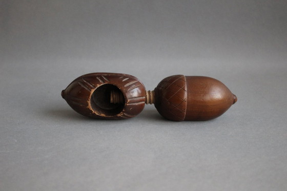 Image 1 of Antique wooden nutcracker/nut screw shaped like a giant acorn, wood carving, collector's item