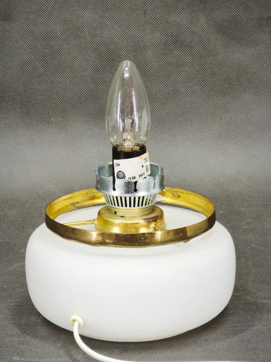 Image 1 of Czech Opaline Glass and Brass Table Lamp, 1970s