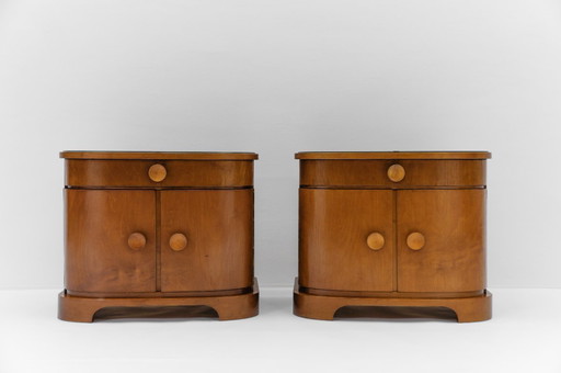 Mesitas de noche de madera estilo Art Déco austriaco, juego de 2