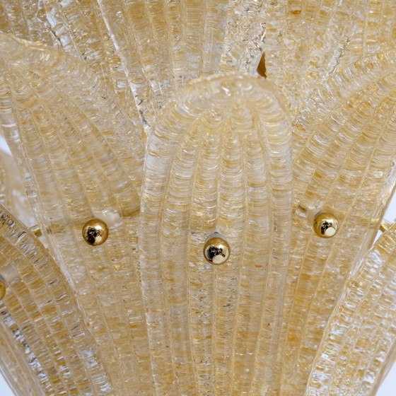 Image 1 of Barovier & Toso Style Gold-Palmette Murano Glass Pendant Chandelier