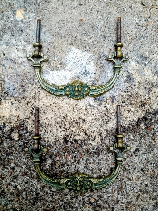 2 19th Century Bronze Mascaron Furniture Handles