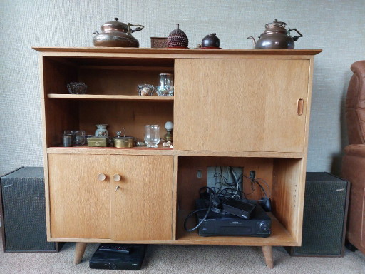 Vintage Volledig Massief Houten Dressoir/Audio TV Meubel Jaren 50/60 Mid Century Modern Stijl – tv meubelen, Wood
