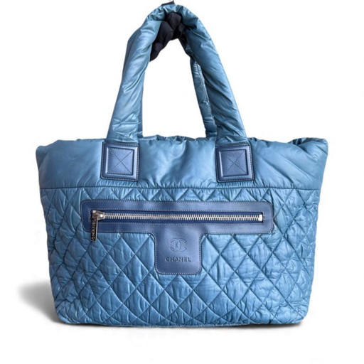 Borsa tote Chanel Coco Cocoon in nylon trapuntato, blu, n. 13