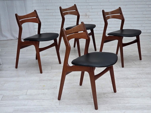 1960s, set of 4 reupholstered Danish dining chairs, design by Erik Buck, model 310.