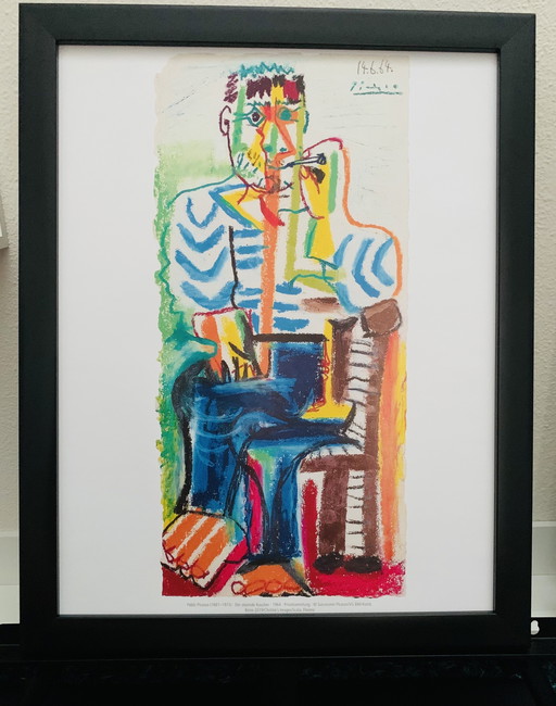 Picasso: "Le Fuemer, 1964 (Le Fumeur Assis)" 2019, Including Frame. Authorized Offset Colour Lithograph, Signed, High Quality.