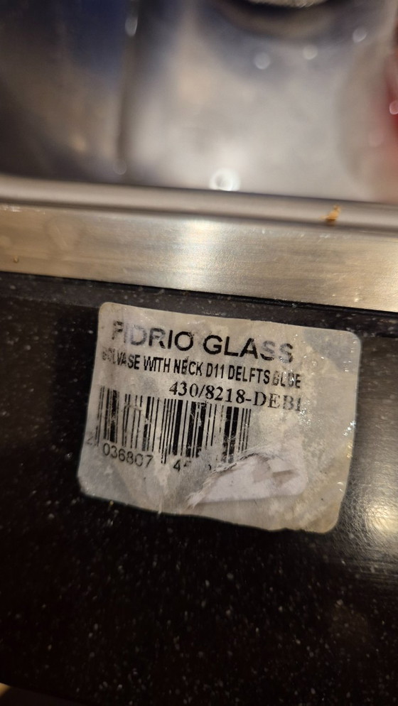 Image 1 of Fidrio Glass Bolvase with Neck in the Delft Blue color