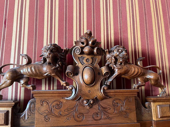 Image 1 of French Renaissance Revival / Henri II Style Dining Room Set – Late 19th Century – Buffet, Side Cabinet, Table and 6 Chairs