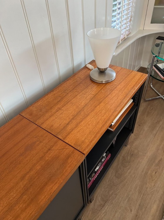 Sideboard with wooden top and dark grey doors, Metal, Brown, Vintage (photo 4 of 11)