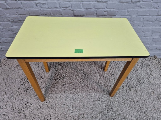 Vintage Design Wooden Kitchen Table with Lemon Yellow Formica Top – The Netherlands, 1950s
