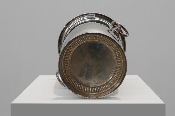 Image 1 of Mid century French silver plated ice bucket with lion heads, France