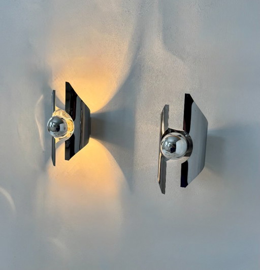 Paire d'appliques vintage, métal chromé, France, 1970