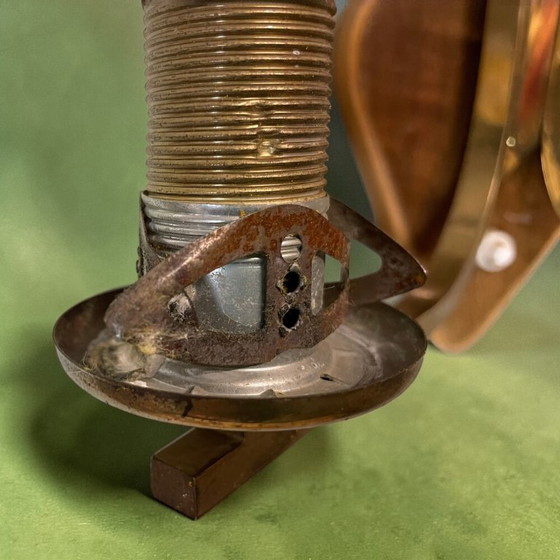 Image 1 of Vintage Mid Century Modern double opaline glass and wood wall sconce