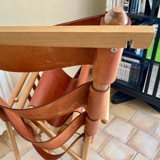 Image 1 of Handcrafted folding rocking chair made of solid wood and natural leather