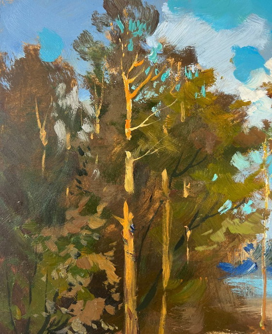 Image 1 of Peinture à l'huile originale : Paysage côtier d'été - Le soleil et la rive