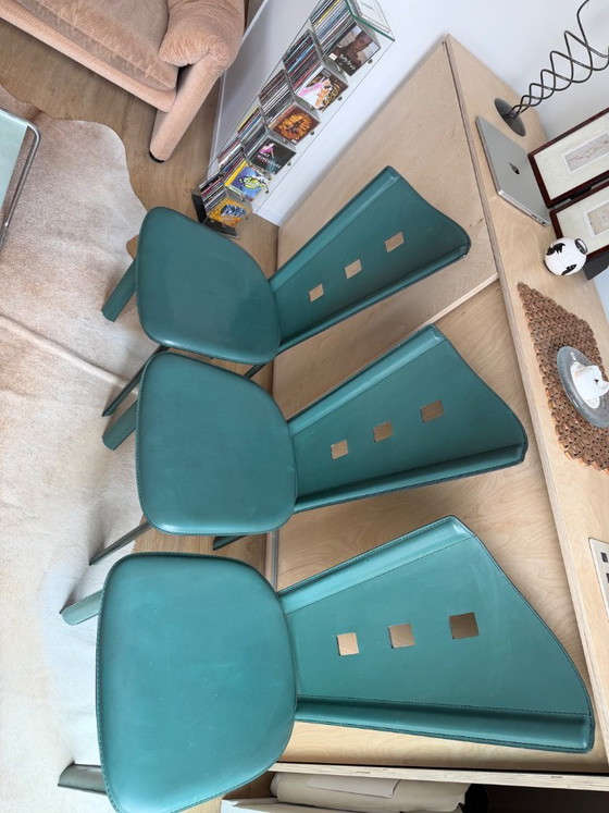 Image 1 of 4 Italiaanse design stoelen in teal/petrol kleur