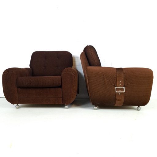 2x Vintage Recliner Armchair Brown Corduroy 1970s – fauteuils, Textile