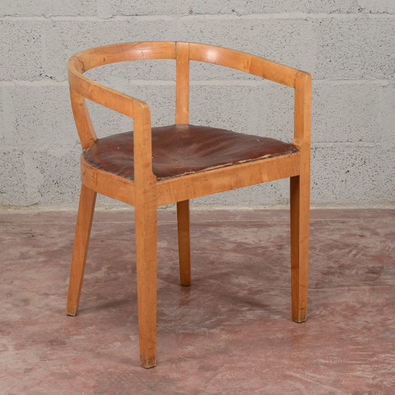 Art Deco Bucket Armchair – Leather, Wood (photo 2 of 11)