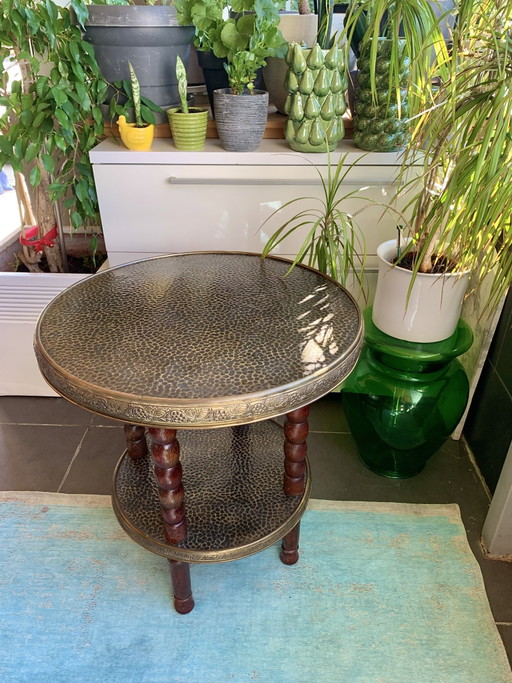Art Nouveau Art Deco Salontafel Bijzettafel Messing Jaren 1930 Chinees Vintage Handgemaakt – Brass, Wood (photo 2 of 14)