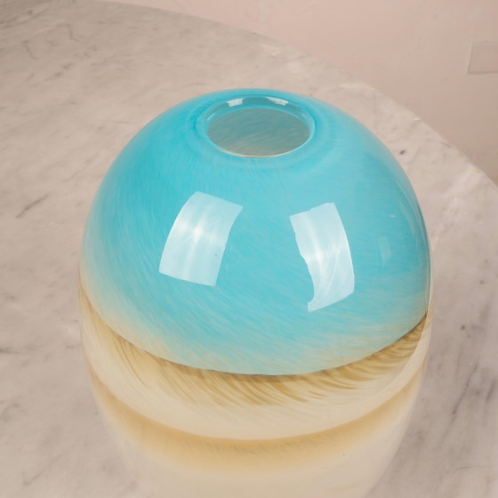 Vase en verre de Murano italien vintage Mid Century Aqua Bleu & Ivoire – Murano Glass, Mid Century Modern (photo 13 of 13)