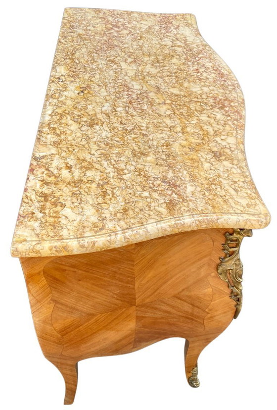 Image 1 of Louis XV style chest of drawers in marquetry and veined marble