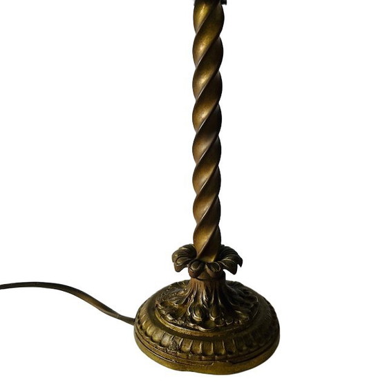 Image 1 of Antieke Art nouveau kralenlamp gepolijst glas oranje paars 1920's