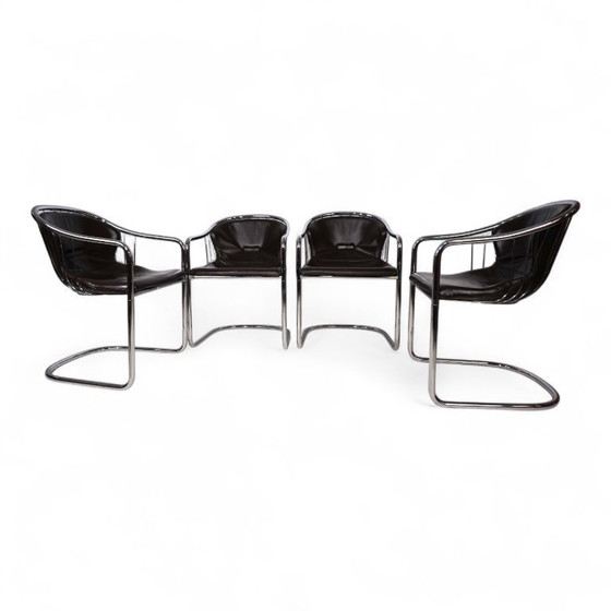 Image 1 of Set of 4 chrome dining chairs by Gastone Rinaldi for Thema, 1970