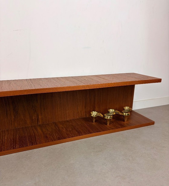 Image 1 of Teak wandplank, Wilhelm Renz stijl, zwevende plank, u plank